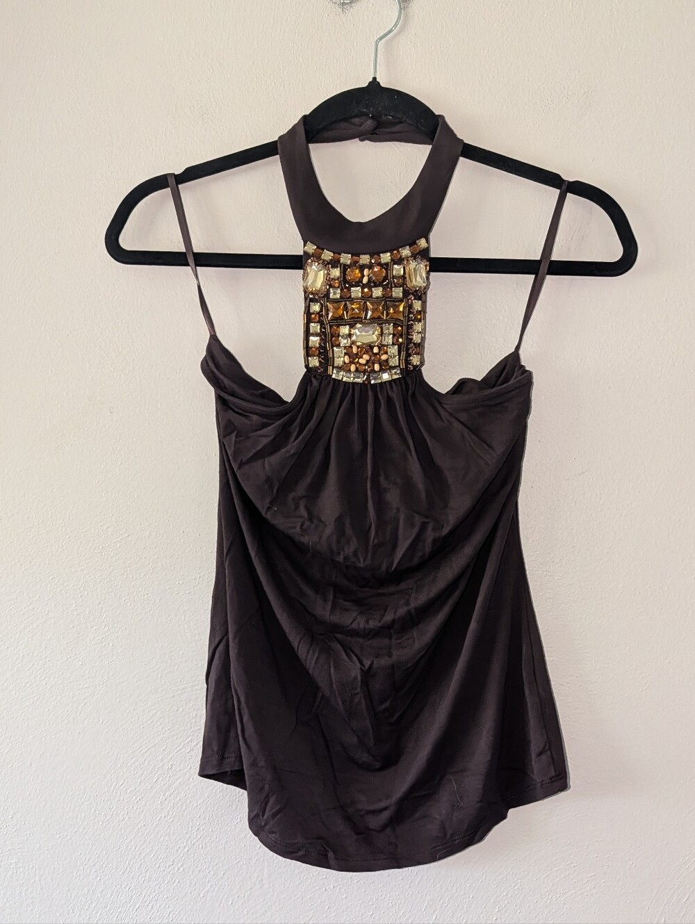 S Cache Embellished Y2K Halter Neck Brown Women’s Top